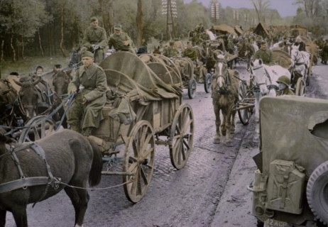 German Soldiers Riding in Carts and Wagons, Central Europe Campaign, Western Allied Invasion of Germany, 1945