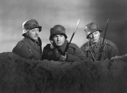 John Emery, Noah Beery, Jr., Henry Hunter, on-set of the Film, "The Road Back", Universal Pictures, 1937