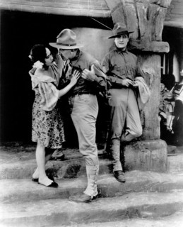 Delores del Rio, Victor McLaglen, Edmund Lowe, on-set of the Silent Film, "What Price Glory", 20th Century Fox, 1926