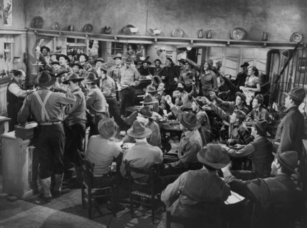 Soldiers in Bar Scene, on-set of the Silent Film, "What Price Glory", 20th Century Fox, 1952