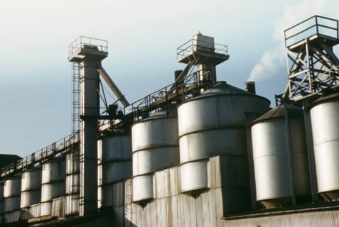 Section of the Batch House that Stored Raw Materials from which Fiberglass Materials, vital to the War Effort, were Produced, Owens-Corning Fiberglas Corporation, Toledo, Ohio, USA, Alfred T. Palmer f...