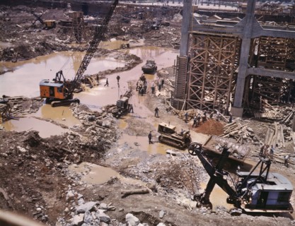 Early Construction of Douglas Dam, Tennessee Valley Authority, Tennessee, USA, Alfred T. Palmer for Office of War Information, June 1942