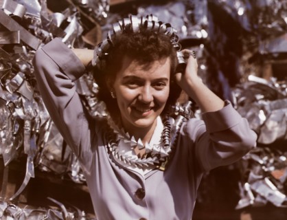 Annette del Sur Publicizing Salvage Campaign, Douglas Aircraft Company, Long Beach, California, USA, Alfred T Palmer for Office of War Information, October 1942