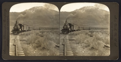 President Theodore Roosevelt's Presidential Train in the Rockies during Western Tour, Colorado, USA, Stereo Card, R. Y. Young, American Stereoscopic Company, 1903