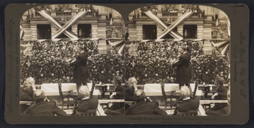 President Theodore Roosevelt Speech during Western Tour, Quincy, Illinois, USA, Stereo Card, R. Y. Young, American Stereoscopic Company, 1903