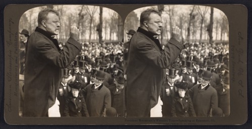 President Theodore Roosevelt Speech during Western Tour, Evanston, Illinois, USA, Stereo Card, R. Y. Young, American Stereoscopic Company, 1903