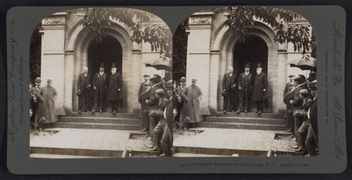 President Theodore Roosevelt at Chautauqua, New York, USA, Stereo Card, Keystone View Company, August 11, 1905