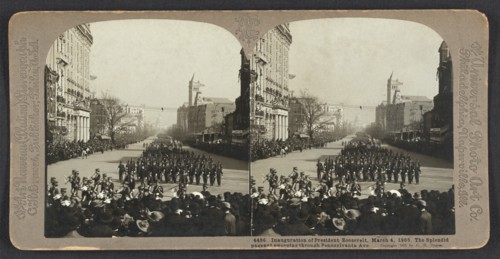 Inauguration Parade of President Theodore Roosevelt, Pennsylvania Avenue, Washington DC, USA, Stereo Card, C. H. Graves, Universal Photo Art Co., March 4, 1905