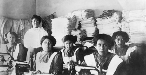 Sewing Class, Indian School, Bismarck, North Dakota, USA, National Photo Company, 1910's