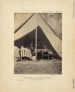 U.S. President Abraham Lincoln with General George B. McClellan after the Battle of Antietam, Alexander Gardner, October 3, 1862
