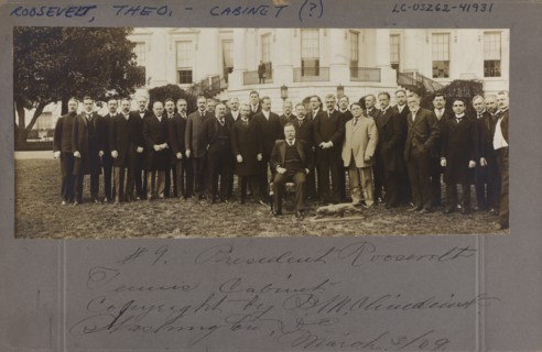 U.S. President Theodore Roosevelt at Farewell Event for his "Tennis Cabinet", White House Lawn, Washington DC, USA, photo by Barnett McFee Clinedinst, March 5, 1909