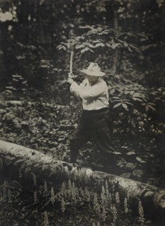 U.S. President Theodore Roosevelt Chopping Wood at his Country Home, Sagamore Hill, Oyster Bay, New York, USA, September 11, 1905