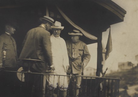 U.S. President Theodore Roosevelt and Others on back of Train Car Passing Through Panama Canal Zone, by William A. Fishpaugh, November 1906