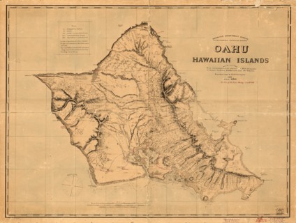 Oahu, Hawaiian Islands, Survey Map, by C.J. Lyons, from Trigonometrical Surveys by W.D. Alexander, C.J. Lyons, J.F. Brown, M.D. Monsarrat and Wm. Webster, Finished Map by Richard Covington, 1881