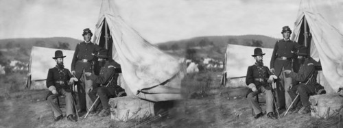 Colonel John S. Crocker, Lt. Colonel Benjamin C. Butler and Adjutant of 93rd New York Volunteers, Battle of Antietam, Stereo Card, Alexander Gardner, September 1862