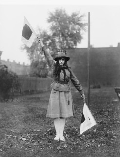 Girl Scout Waving Two Flags, Washington DC, USA, National Photo Company, 1920