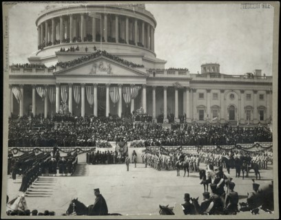 Chief Justice Melville W. Fuller Administering the oath of office to U.S. President Theodore Roosevelt, East Portico of U.S. Capitol Building, Washington DC, USA, March 4, 1905