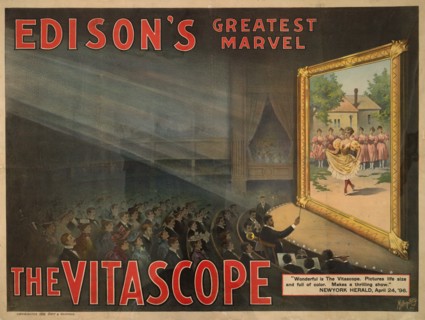Audience Watching Large Screen, "Edison's Greatest Marvel, The Vitascope", Motion Picture Poster, Raff & Gammon, Metropolitan Print Company, New York, 1896