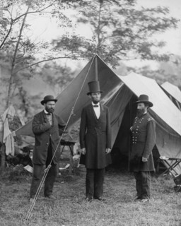 Allan Pinkerton, U.S. President Lincoln, and Major General John A. McClernand, Portrait, Antietam, Maryland, USA, by Alexander Gardner, October 1862