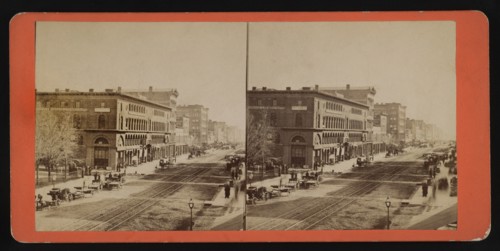 Main Street South from Court, Buffalo, New York, USA, Stereo Card, 1860's