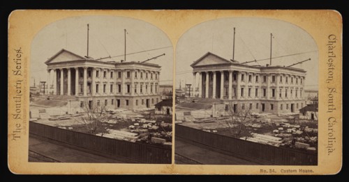 Custom House under Construction, Charleston, South Carolina, USA, G.W. Thorne, Stereo Card, 1860