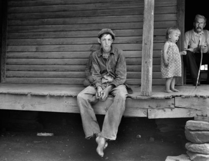Young Sharecropper and Family on Rural Porch, Chesnee, South Carolina, USA, Dorothea Lange, Farm Security Administration, June 1937