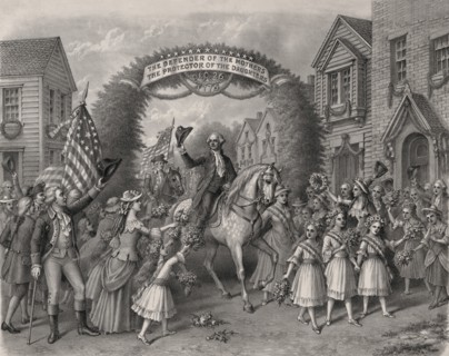 George Washington entering Trenton, 1789, Created from Painting by Louis Kurz, Kurz & Allison, Chicago, 1907