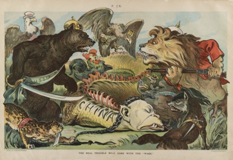 The Real Trouble Will Come With the "Wake", Political Cartoon Representing International Force that put an end to the Boxer Rebellion in China, Puck Magazine, Lithograph by Udo J. Keppler, J. Ottomann...