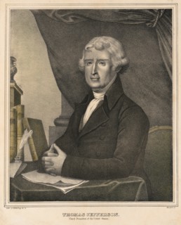 Thomas Jefferson (1743-1826), Third President of the United States, Half-Length Seated Portrait, Lithograph, D.W. Kellogg & Co., 1830's