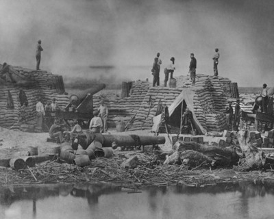 Bombardment of Fort Sumter from Battery Stevens Commanded by First Lieutenant James Wilson, 1st U.S. Artillery after the Fall of Battery Wagner, Morris Island, South Carolina, Haas & Peale, 1863