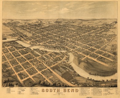 South Bend, Indiana, Chas. Shober & Co. Proprietors of Chicago Lith. Co., Published by J.J. Stoner, 1874