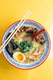 High Angle View of Bowl of Ramen Soup