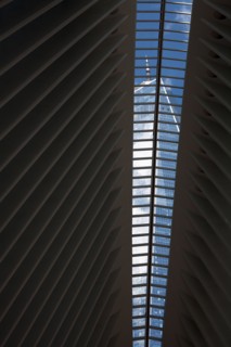 Low Angle View of One World Trade Center Seen Through Oculus, New York City, New York, USA