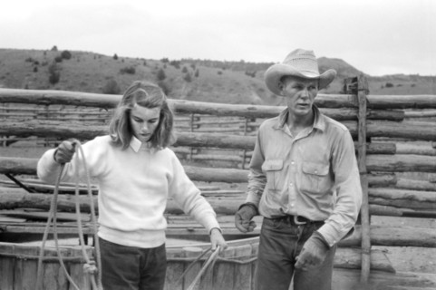 Learning how to Throw a Rope during Ranch Rodeo Contest, Brewster Arnold Quarter Circle U Ranch, Birney, Montana, USA, Arthur Rothstein, Farm Security Administration, June 1939
