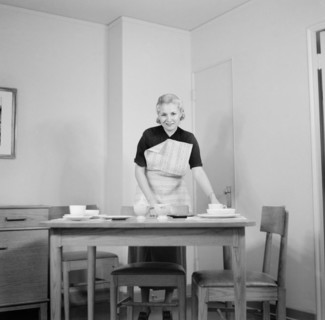 Woman Setting Table, Interior of Completed House, New Deal Cooperative Community, Greenbelt, Maryland, USA, Arthur Rothstein, Farm Security Administration, November 1936