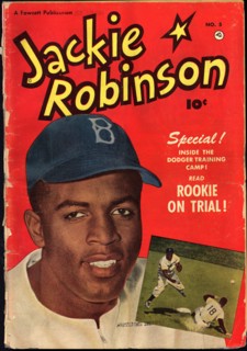 Jackie Robinson Magazine Cover, Head and Shoulders Portrait, and inset Action Baseball Photo, Fawcett Publication, Issue 5, 1951