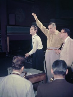 Portrait of Stan Kenton, Pete Rugolo, and Bob Graettinger, Richmond, Virginia, USA, William P. Gottlieb Collection, 1947