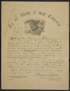 U.S. Government Certificate to Discharge Private Cline Morris from Co. E, 3rd Pennsylvania Heavy Artillery Regiment, American Civil War, USA, 1865