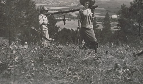 Women Hunters with Squirrel, Making fun of their Small Game Catch, Idaho, USA, Otto M. Jones, 1912