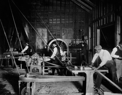 Student using Machinery in Woodworking Shop, Claflin University, Orangeburg, South Carolina, USA, W.E.B. DuBois Collection, 1899