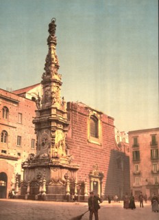 Column of the Virgin, Piazza Trinita Maggiore, Naples, Italy, Photochrome Print, Detroit Publishing Company, 1900