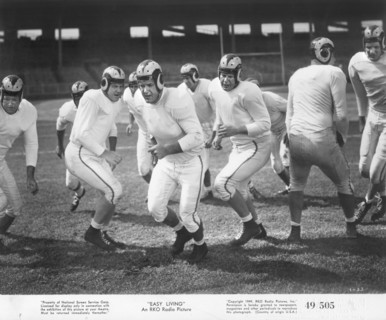 Football Practice, on-set of the Film, "Easy Living", RKO Radio Picture, 1949