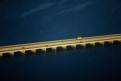 Lonely Bridge, Causeway Across Powell Lake, Utah, USA, High Angle View