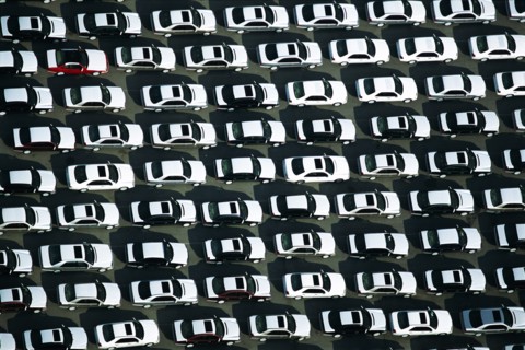 Rows of White Cars, High Angle View