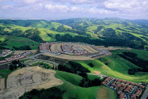 Housing and Mountains, High Angle View