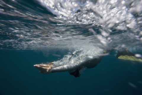 Free Diver Entering Water