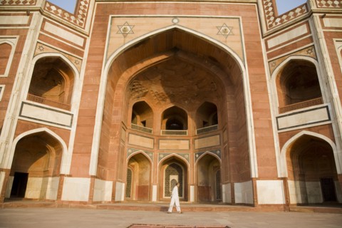 Man Walking by Humayun's Tomb, New Delhi, India