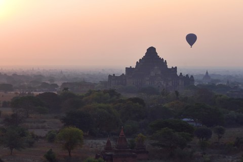 Hot Air Balloons Above Ancient Temples at Sunrise, Bagan, Myanmar