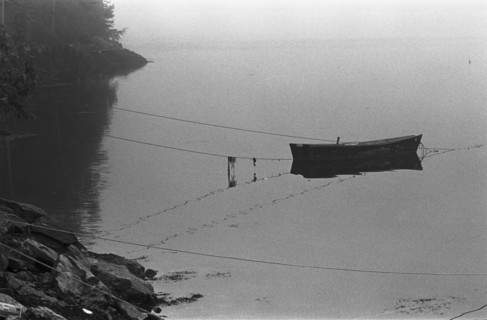 Small Moored Boat in Cove, Maine, USA