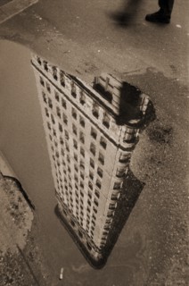 Flatiron Building Reflection in Puddle, New York City, USA